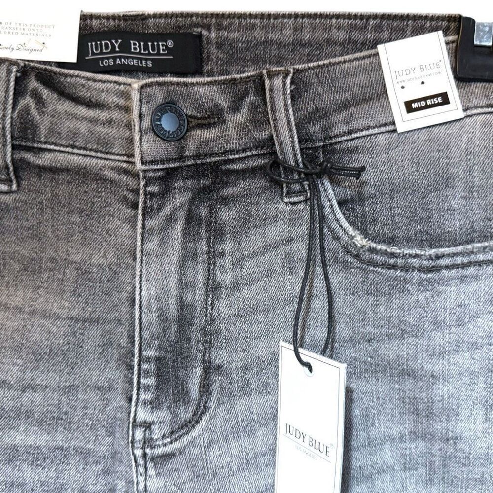 Judy Blue Jean Shorts | Gray Acid Wash High Rise Bermuda | Stretch Denim | NWT - Picture 16 of 16